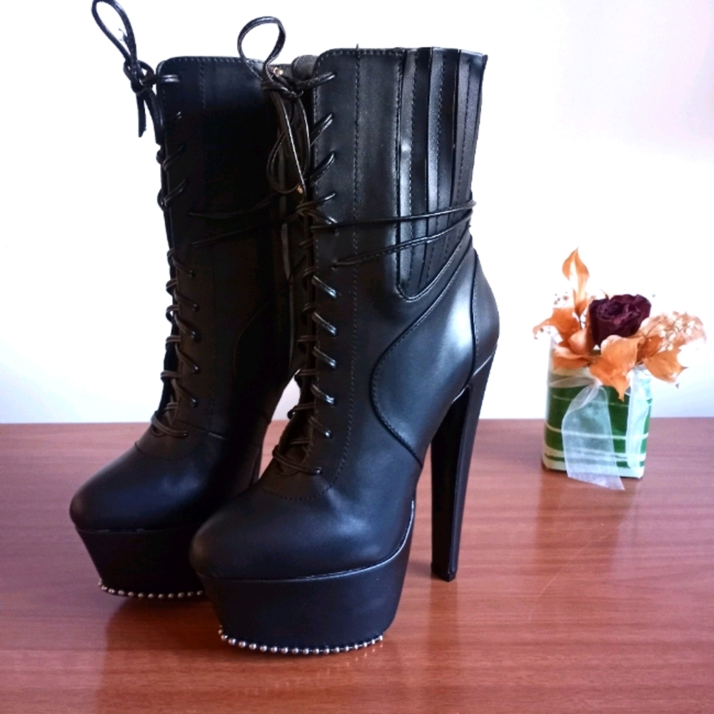 High heel platform lace up booties